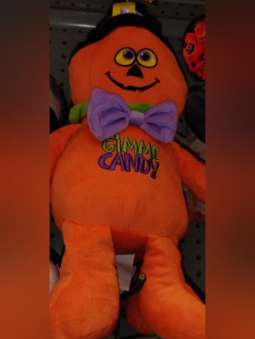 Kids Halloween Orange Pumpkin Plush with Purple Bow